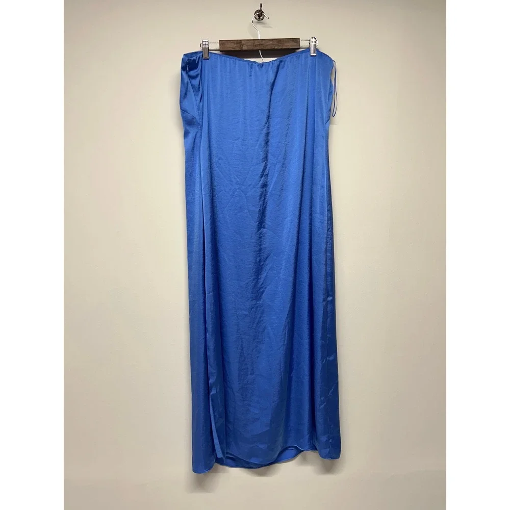 Abercrombie Blue‎ Strapless Maxi Dress Size XL Satin Slip Autumn Wedding Guest